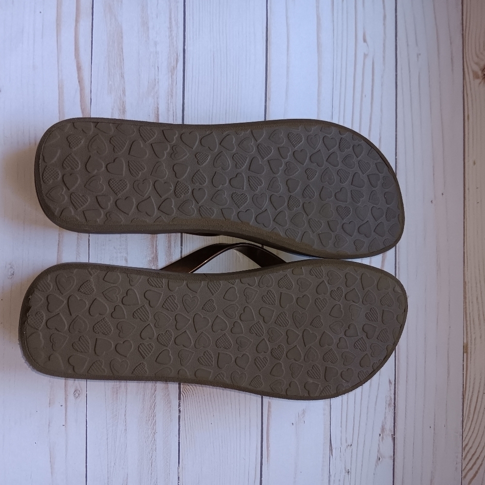 Brighton Brown Zebra Stripe Print Wedge Sandal Flip Flops Sz. 8.5/9 - Picture 7 of 9